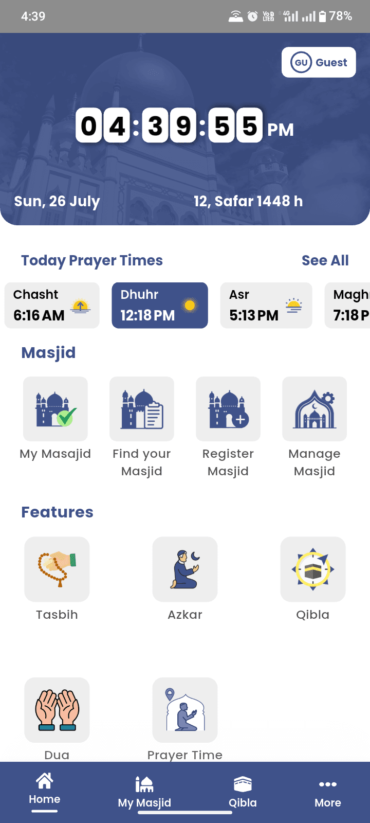 Connect Masjid app screens