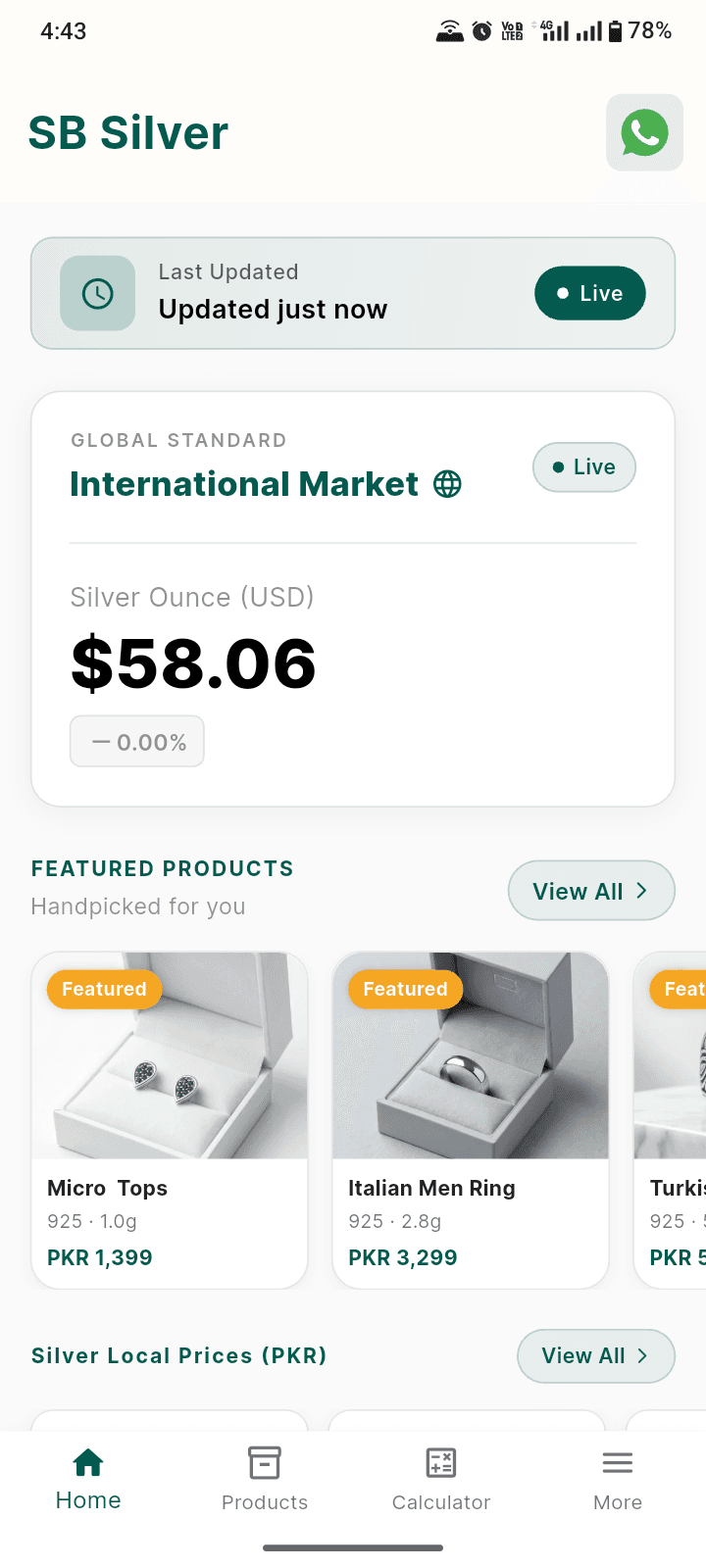 SB Silver app screens